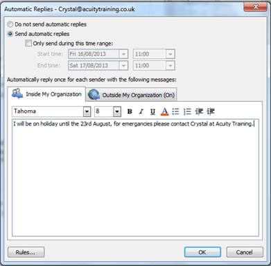 automatic reply outlook