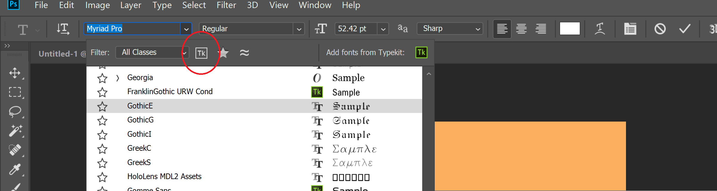 how to add fonts to photoshop with typekit