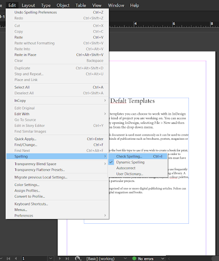 run spell check in indesign
