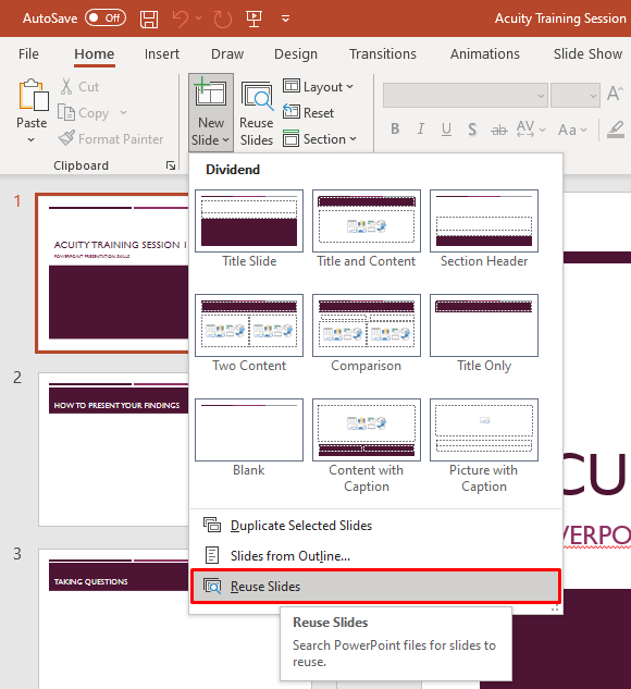 how to insert powerpoint slides from one presentation to another