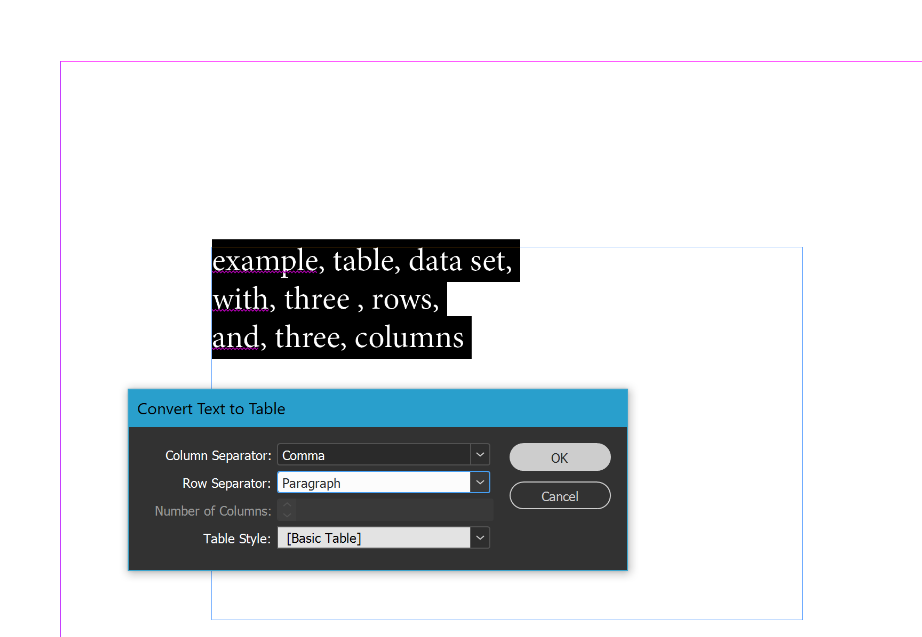 indesign table examples