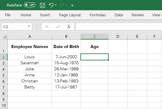 Data containing birth dates