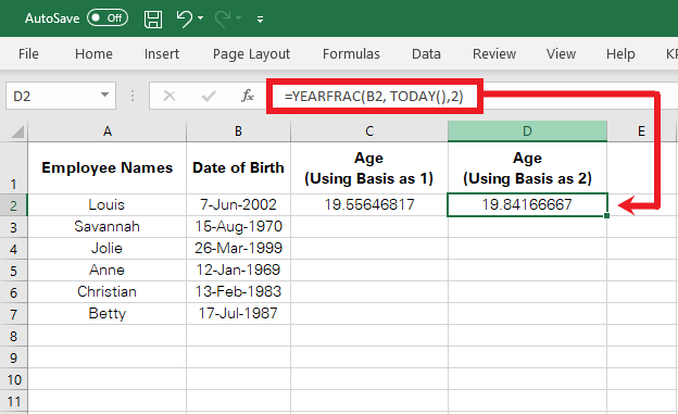 Calculate Age From Date Of Birth In Excel Acuity Training 9054