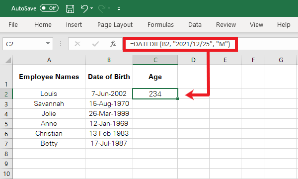 The number of months between the two given dates is calculated