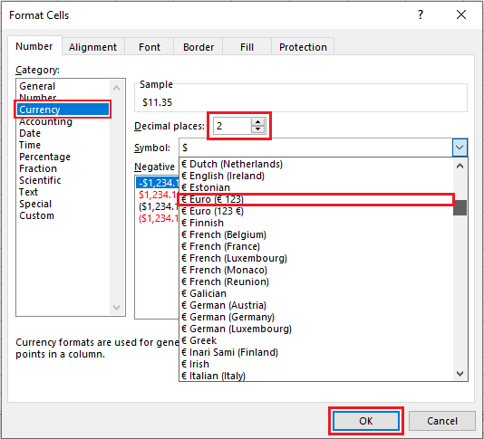 Formatting as currency