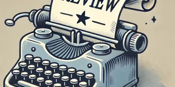 Cartoon image of a review paper in a typewriter