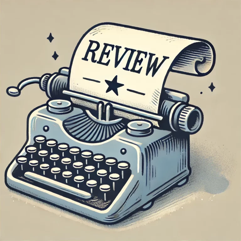 Cartoon image of a review paper in a typewriter