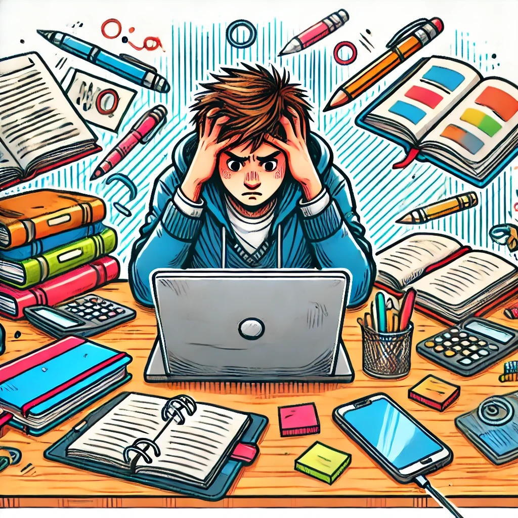 Cartoon of a person struggling at their laptop