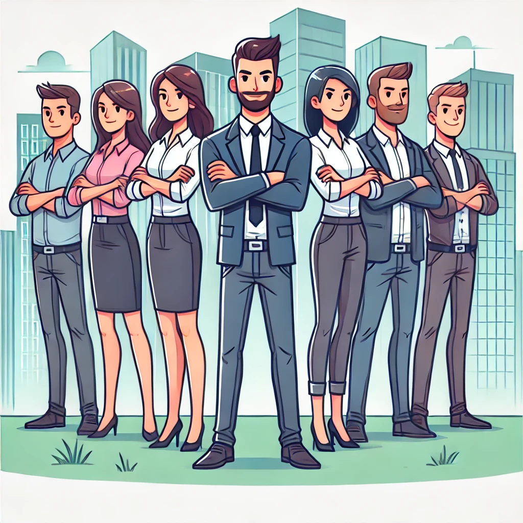 Cartoon showing a manager and his employees