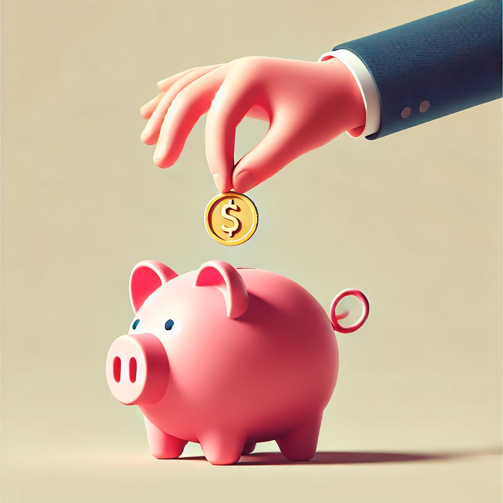 Cartoon of a person putting money into a piggy bank