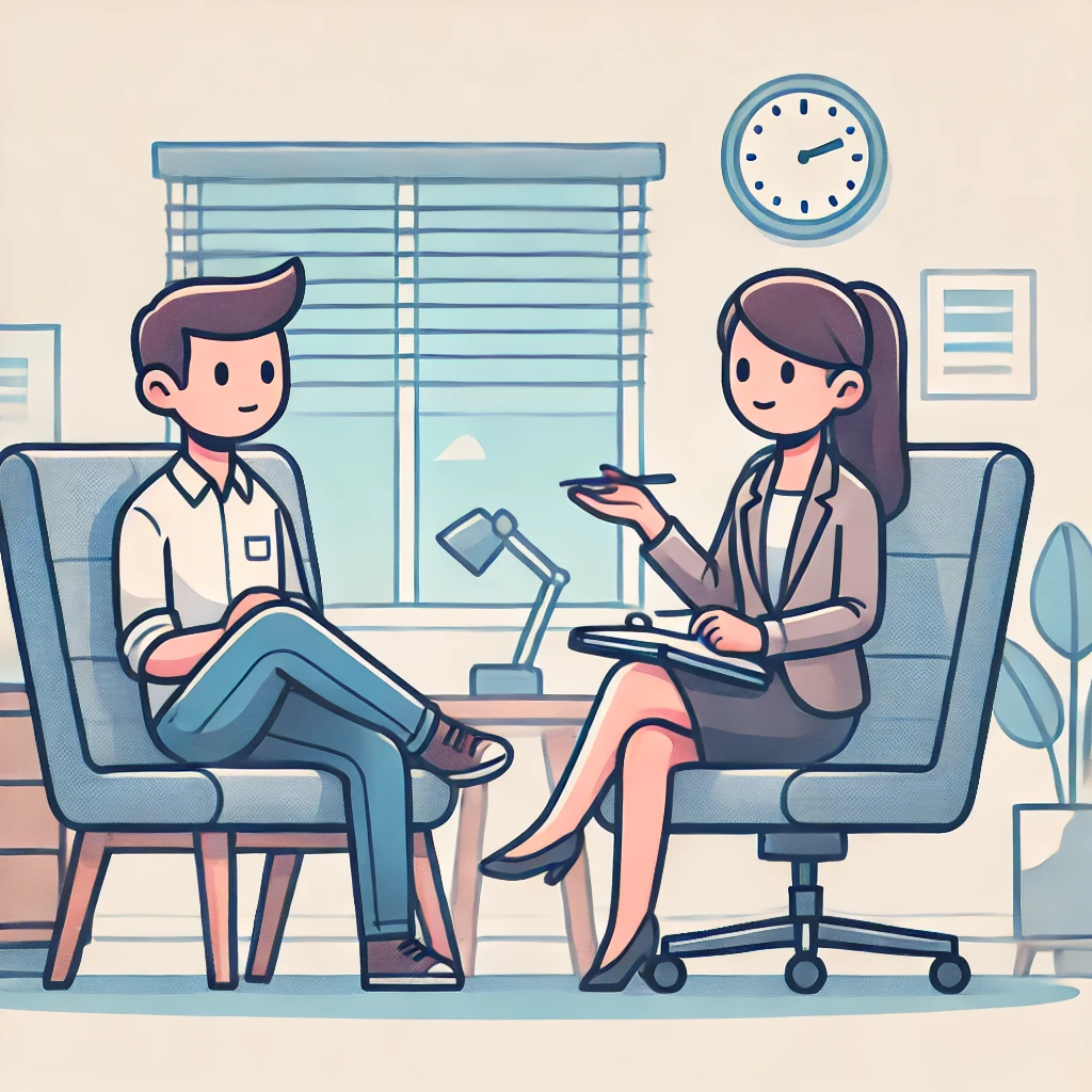 Two people having a conversation in the office